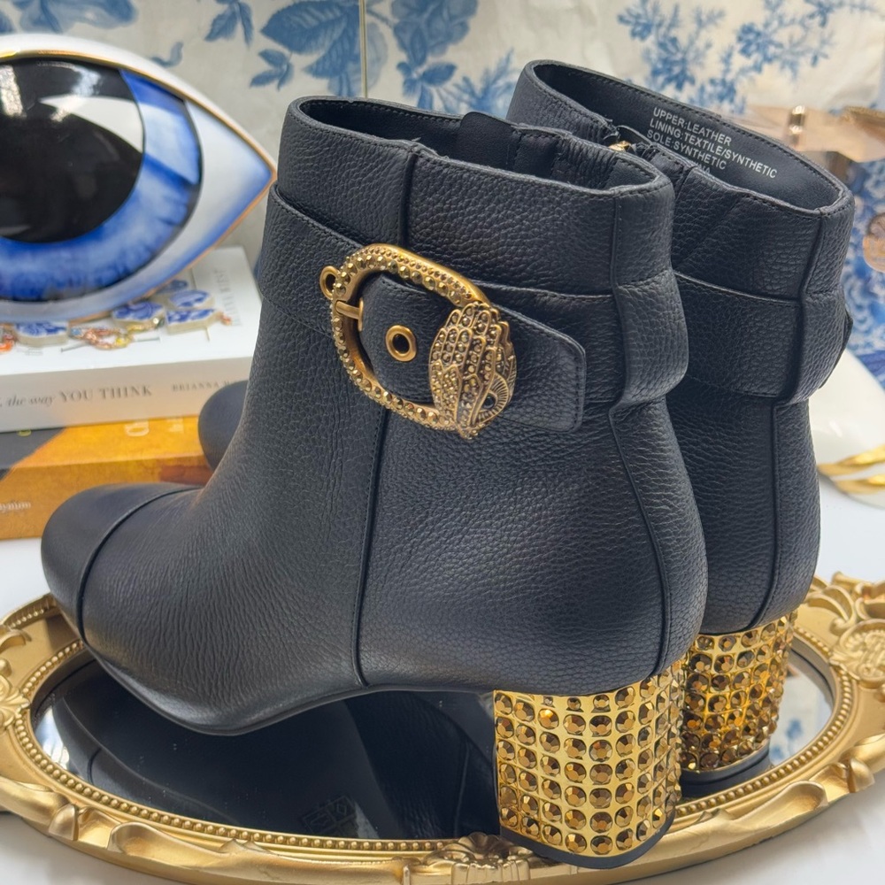 🆕 KURT GEIGER LONDON 🧿 NWOT Mayfair 55 Ankle Boot Boot, Black Gold, Sz 41 US10 - Picture 2 of 16
